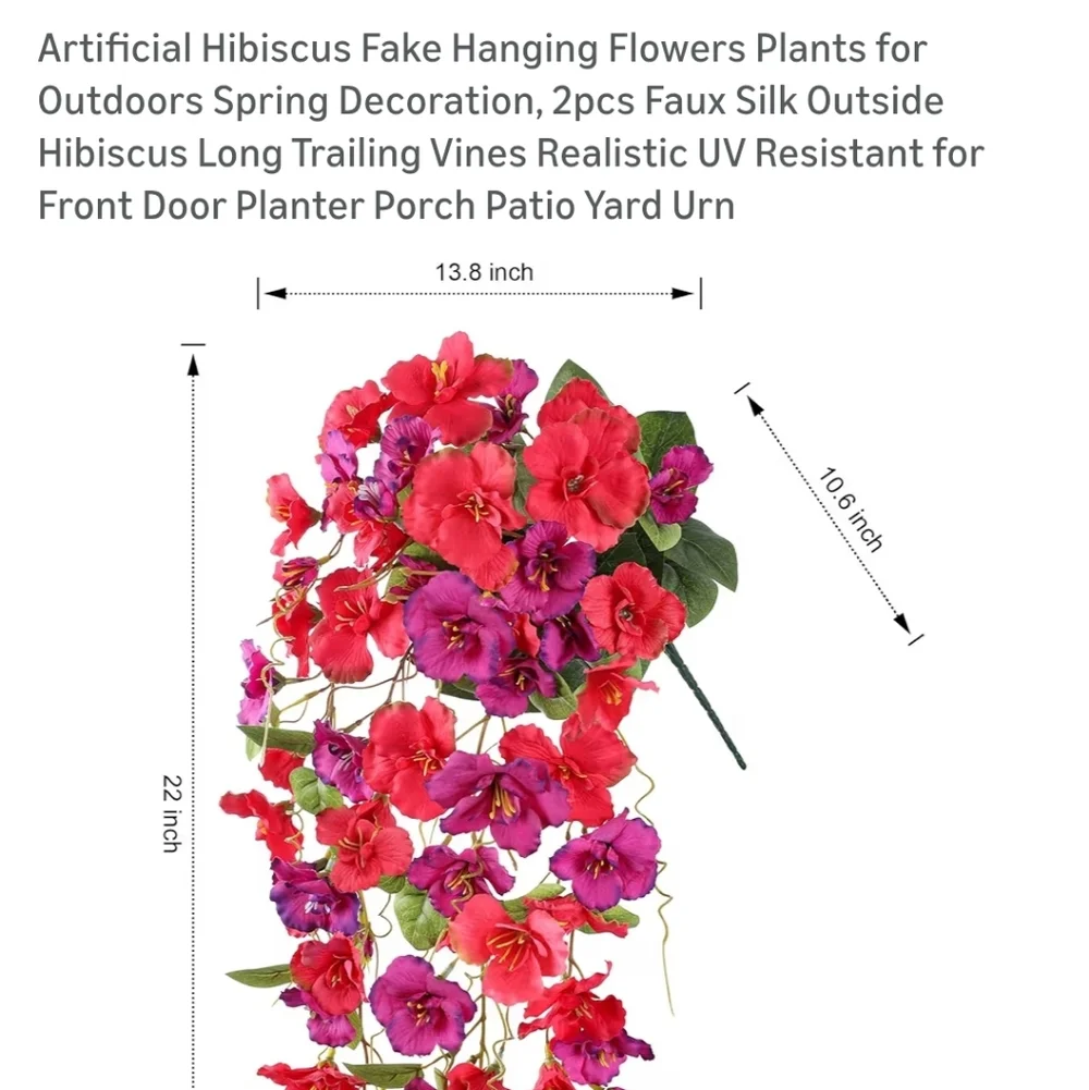 Artificial Hibiscus Hanging Flowers - Red And Purple
